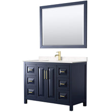 Load image into Gallery viewer, Wyndham Collection Vanity Wyndham Collection WCV252548SBLC2UNSM46 Daria 48 Inch Single Bathroom Vanity in Dark Blue, Light-Vein Carrara Cultured Marble Countertop, Undermount Square Sink, 46 Inch Mirror