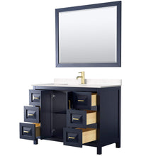 Load image into Gallery viewer, Wyndham Collection Vanity Wyndham Collection WCV252548SBLC2UNSM46 Daria 48 Inch Single Bathroom Vanity in Dark Blue, Light-Vein Carrara Cultured Marble Countertop, Undermount Square Sink, 46 Inch Mirror