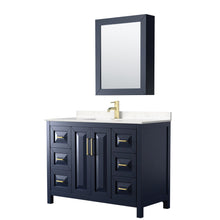 Load image into Gallery viewer, Wyndham Collection Vanity Wyndham Collection WCV252548SBLC2UNSMED Daria 48 Inch Single Bathroom Vanity in Dark Blue, Light-Vein Carrara Cultured Marble Countertop, Undermount Square Sink, Medicine Cabinet