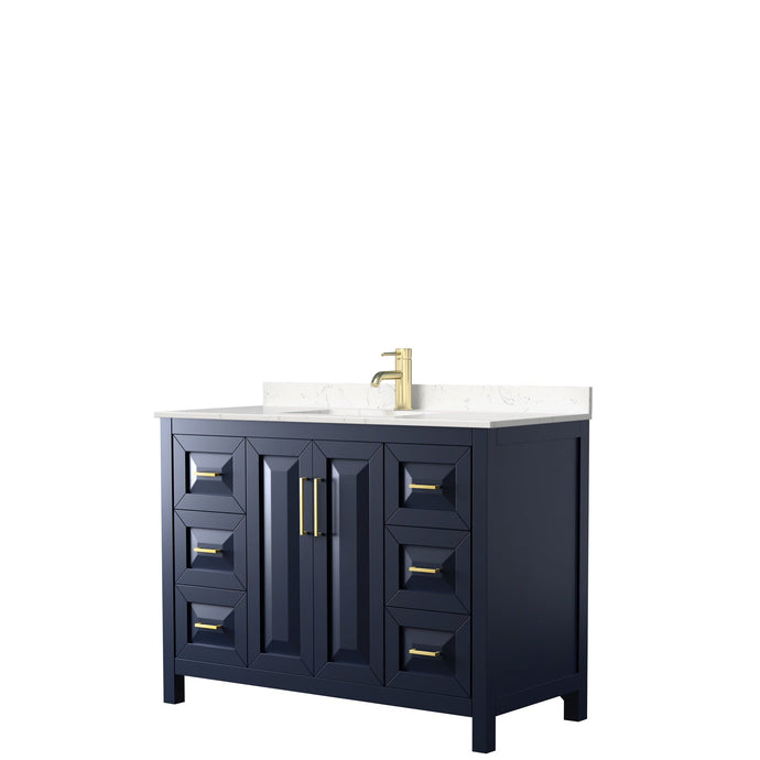 Wyndham Collection Vanity Wyndham Collection WCV252548SBLC2UNSMXX Daria 48 Inch Single Bathroom Vanity in Dark Blue, Light-Vein Carrara Cultured Marble Countertop, Undermount Square Sink, No Mirror