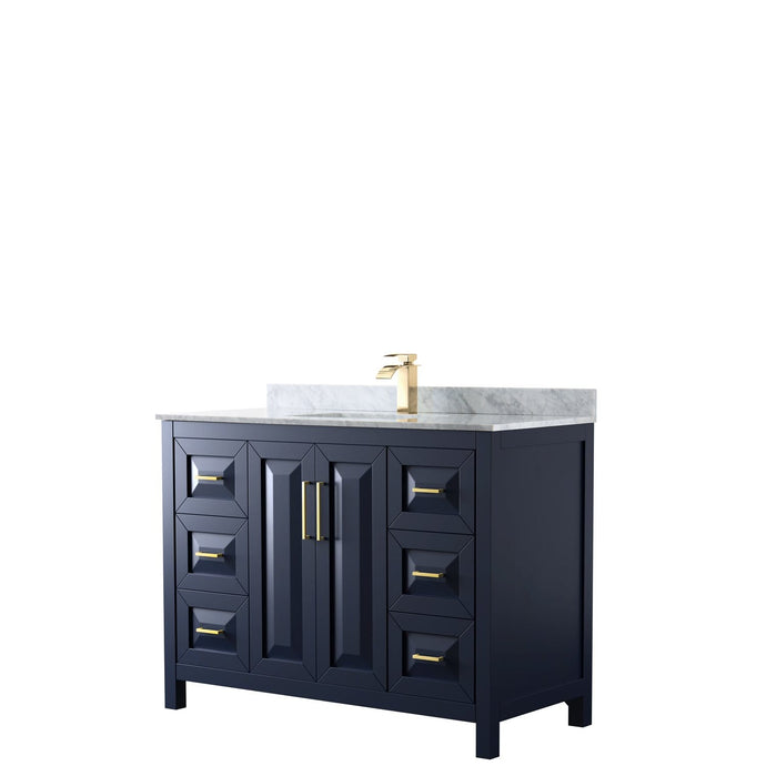 Wyndham Collection Vanity Wyndham Collection WCV252548SBLCMUNSMXX Daria 48 Inch Single Bathroom Vanity in Dark Blue, White Carrara Marble Countertop, Undermount Square Sink, No Mirror