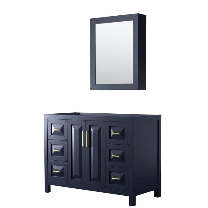 Wyndham Collection Vanity Wyndham Collection WCV252548SBLCXSXXMED Daria 48 Inch Single Bathroom Vanity in Dark Blue, No Countertop, No Sink, Medicine Cabinet