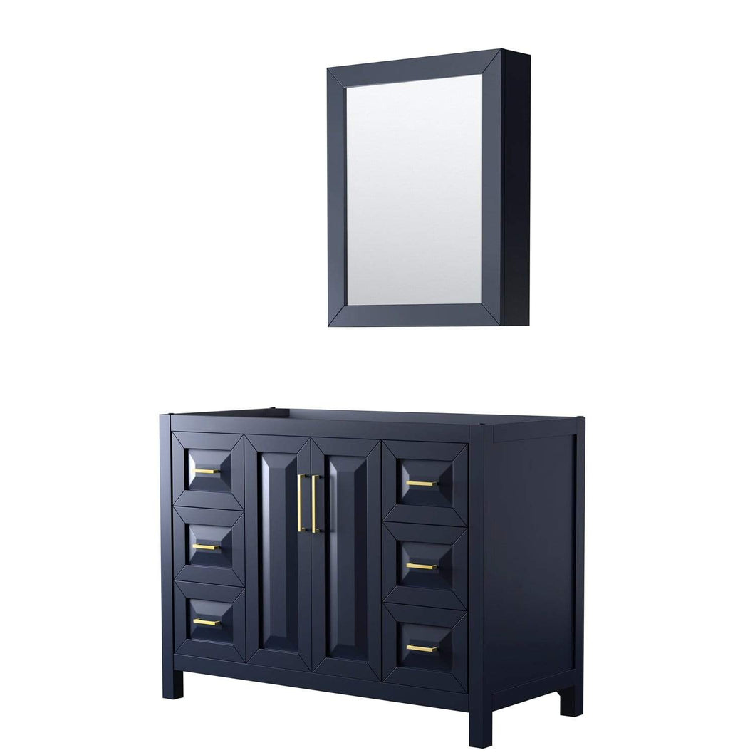 Wyndham Collection Vanity Wyndham Collection WCV252548SBLCXSXXMED Daria 48 Inch Single Bathroom Vanity in Dark Blue, No Countertop, No Sink, Medicine Cabinet