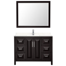 Load image into Gallery viewer, Wyndham Collection Vanity Wyndham Collection WCV252548SDEC2UNSM46 Daria 48 Inch Single Bathroom Vanity in Dark Espresso, Light-Vein Carrara Cultured Marble Countertop, Undermount Square Sink, 46 Inch Mirror