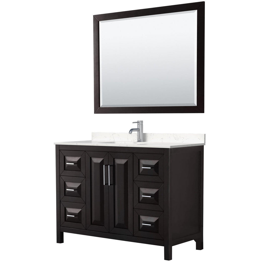 Wyndham Collection Vanity Wyndham Collection WCV252548SDEC2UNSM46 Daria 48 Inch Single Bathroom Vanity in Dark Espresso, Light-Vein Carrara Cultured Marble Countertop, Undermount Square Sink, 46 Inch Mirror