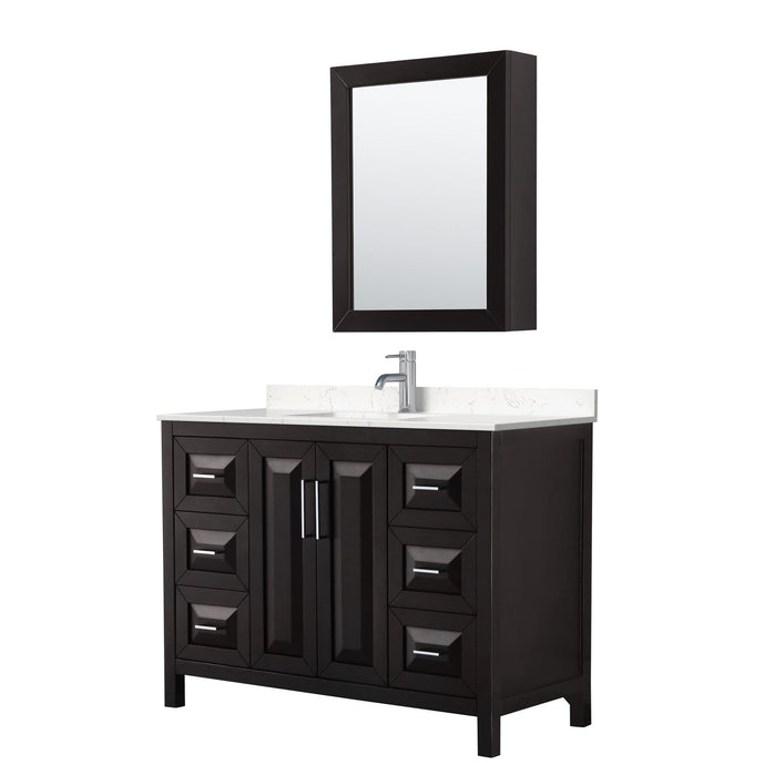 Wyndham Collection Vanity Wyndham Collection WCV252548SDEC2UNSMED Daria 48 Inch Single Bathroom Vanity in Dark Espresso, Light-Vein Carrara Cultured Marble Countertop, Undermount Square Sink, Medicine Cabinet