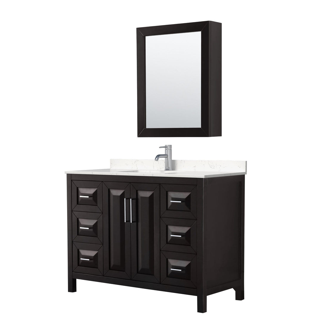 Wyndham Collection Vanity Wyndham Collection WCV252548SDEC2UNSMED Daria 48 Inch Single Bathroom Vanity in Dark Espresso, Light-Vein Carrara Cultured Marble Countertop, Undermount Square Sink, Medicine Cabinet