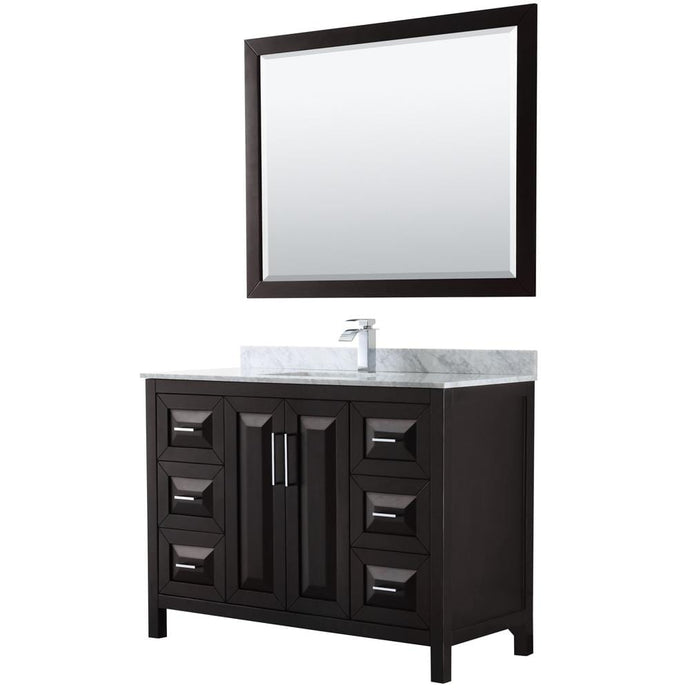 Wyndham Collection Vanity Wyndham Collection WCV252548SDECMUNSM46 Daria 48 Inch Single Bathroom Vanity in Dark Espresso, White Carrara Marble Countertop, Undermount Square Sink, and 46 Inch Mirror