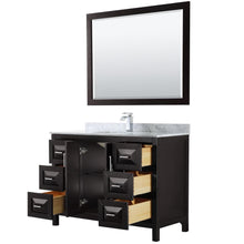 Load image into Gallery viewer, Wyndham Collection Vanity Wyndham Collection WCV252548SDECMUNSM46 Daria 48 Inch Single Bathroom Vanity in Dark Espresso, White Carrara Marble Countertop, Undermount Square Sink, and 46 Inch Mirror