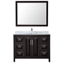 Load image into Gallery viewer, Wyndham Collection Vanity Wyndham Collection WCV252548SDECMUNSM46 Daria 48 Inch Single Bathroom Vanity in Dark Espresso, White Carrara Marble Countertop, Undermount Square Sink, and 46 Inch Mirror