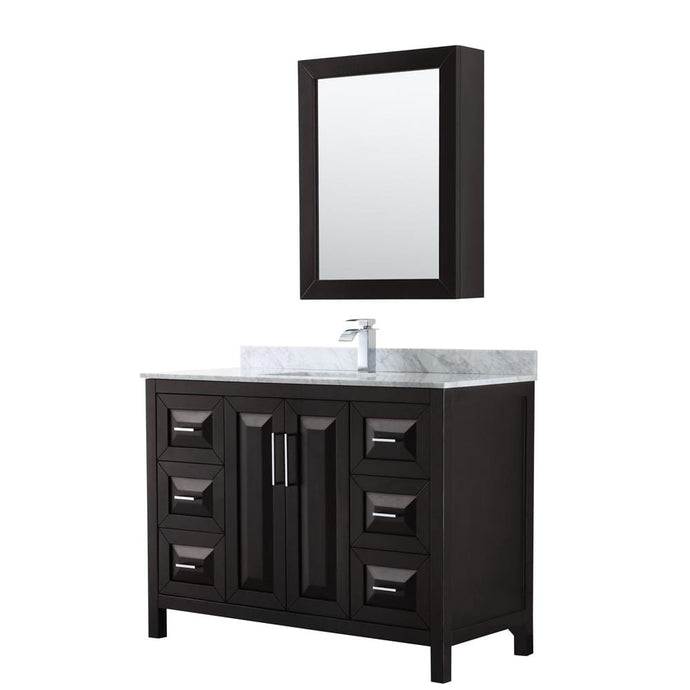 Wyndham Collection Vanity Wyndham Collection WCV252548SDECMUNSMED Daria 48 Inch Single Bathroom Vanity in Dark Espresso, White Carrara Marble Countertop, Undermount Square Sink, and Medicine Cabinet