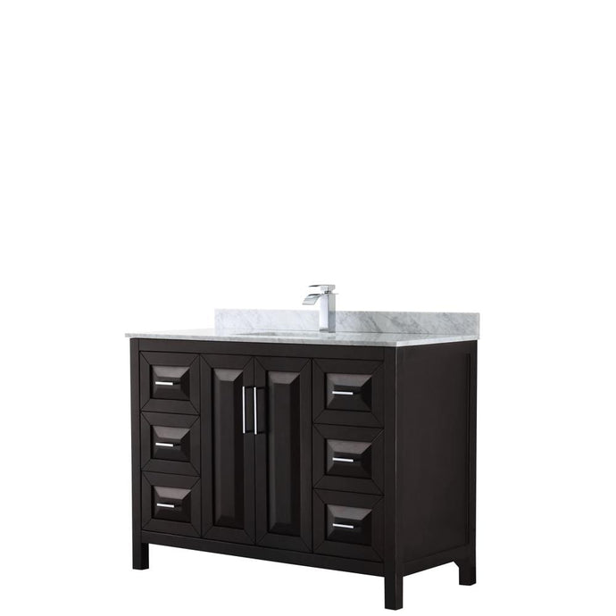 Wyndham Collection Vanity Wyndham Collection WCV252548SDECMUNSMXX Daria 48 Inch Single Bathroom Vanity in Dark Espresso, White Carrara Marble Countertop, Undermount Square Sink, and No Mirror