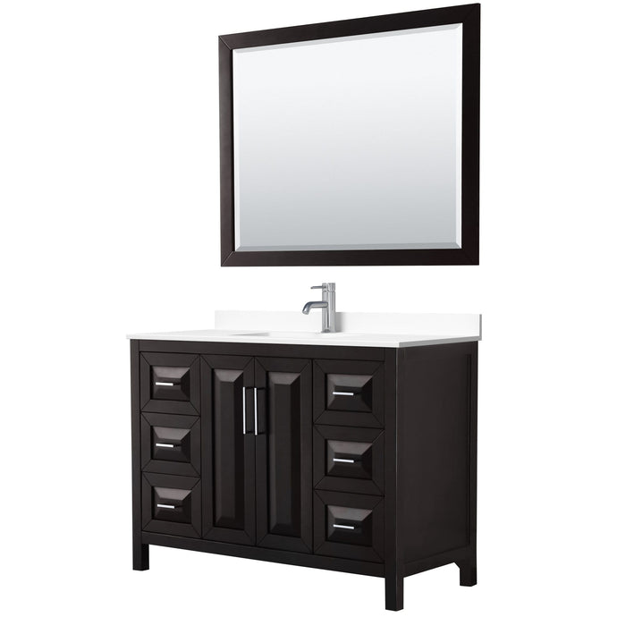 Wyndham Collection Vanity Wyndham Collection WCV252548SDEWCUNSM46 Daria 48 Inch Single Bathroom Vanity in Dark Espresso, White Cultured Marble Countertop, Undermount Square Sink, 46 Inch Mirror
