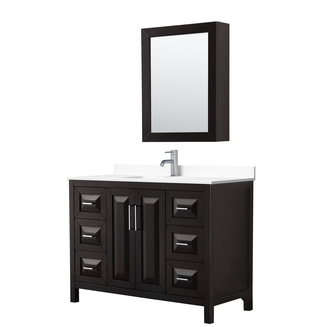 Wyndham Collection Vanity Wyndham Collection WCV252548SDEWCUNSMED Daria 48 Inch Single Bathroom Vanity in Dark Espresso, White Cultured Marble Countertop, Undermount Square Sink, Medicine Cabinet