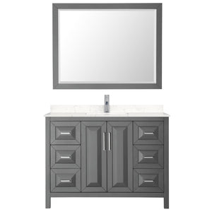 Wyndham Collection Vanity Wyndham Collection WCV252548SKGC2UNSM46 Daria 48 Inch Single Bathroom Vanity in Dark Gray, Light-Vein Carrara Cultured Marble Countertop, Undermount Square Sink, 46 Inch Mirror