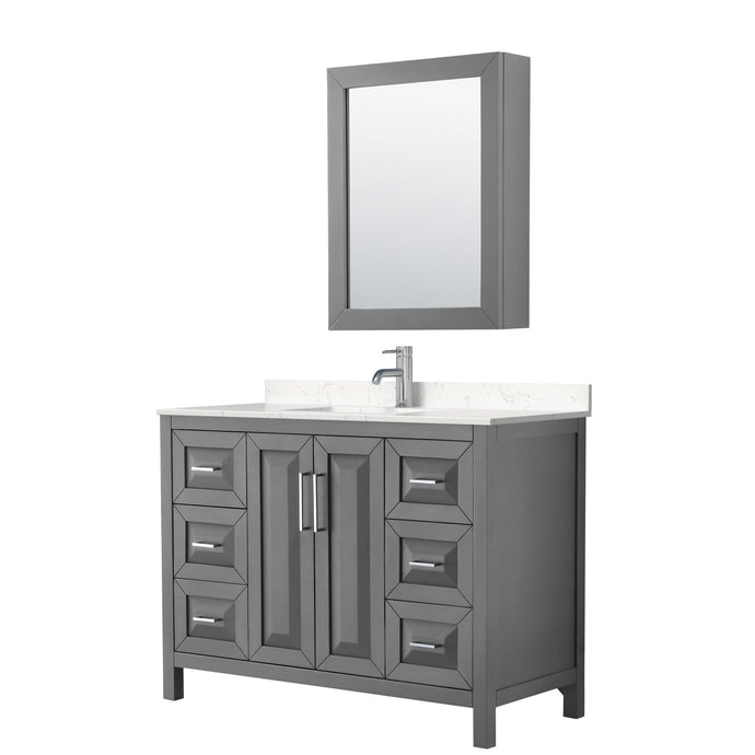 Wyndham Collection Vanity Wyndham Collection WCV252548SKGC2UNSMED Daria 48 Inch Single Bathroom Vanity in Dark Gray, Light-Vein Carrara Cultured Marble Countertop, Undermount Square Sink, Medicine Cabinet