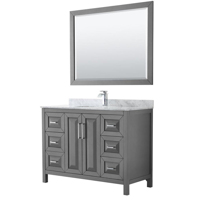 Wyndham Collection Vanity Wyndham Collection WCV252548SKGCMUNSM46 Daria 48 Inch Single Bathroom Vanity in Dark Gray, White Carrara Marble Countertop, Undermount Square Sink, and 46 Inch Mirror
