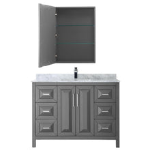 Load image into Gallery viewer, Wyndham Collection Vanity Wyndham Collection WCV252548SKGCMUNSMED Daria 48 Inch Single Bathroom Vanity in Dark Gray, White Carrara Marble Countertop, Undermount Square Sink, and Medicine Cabinet