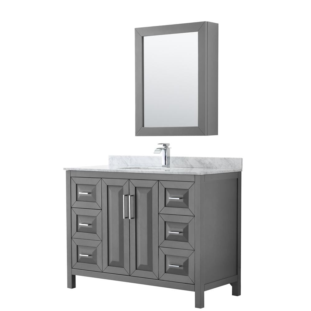 Wyndham Collection Vanity Wyndham Collection WCV252548SKGCMUNSMED Daria 48 Inch Single Bathroom Vanity in Dark Gray, White Carrara Marble Countertop, Undermount Square Sink, and Medicine Cabinet