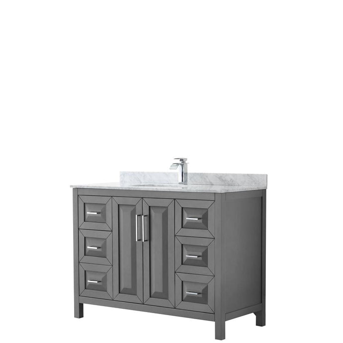 Wyndham Collection Vanity Wyndham Collection WCV252548SKGCMUNSMXX Daria 48 Inch Single Bathroom Vanity in Dark Gray, White Carrara Marble Countertop, Undermount Square Sink, and No Mirror