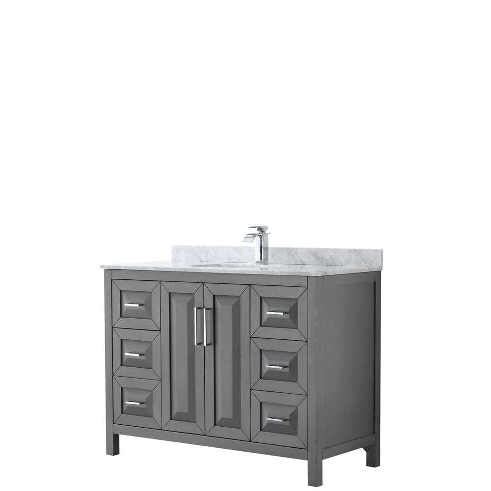 Wyndham Collection Vanity Wyndham Collection WCV252548SKGCMUNSMXX Daria 48 Inch Single Bathroom Vanity in Dark Gray, White Carrara Marble Countertop, Undermount Square Sink, and No Mirror