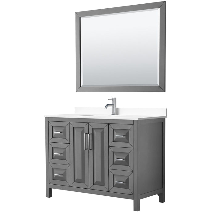 Wyndham Collection Vanity Wyndham Collection WCV252548SKGWCUNSM46 Daria 48 Inch Single Bathroom Vanity in Dark Gray, White Cultured Marble Countertop, Undermount Square Sink, 46 Inch Mirror