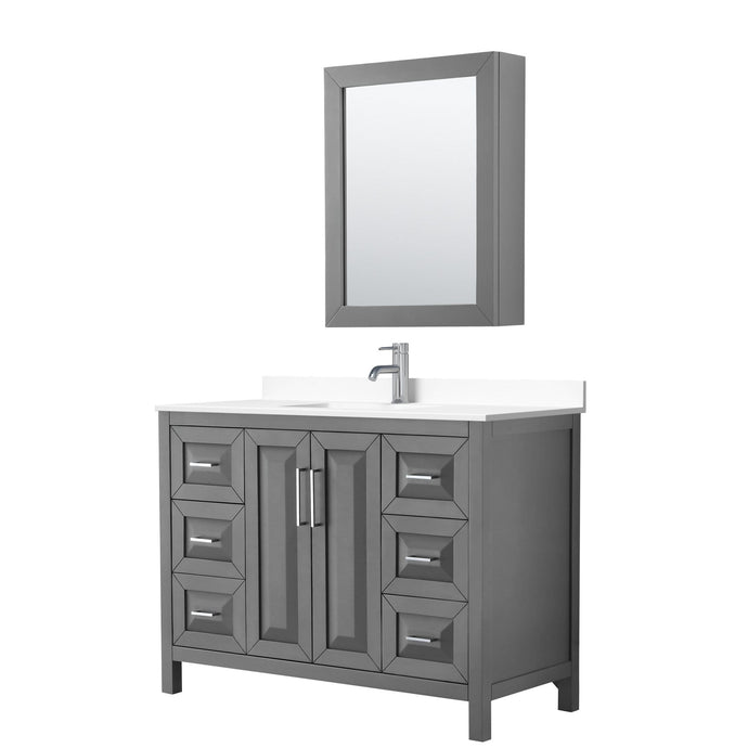 Wyndham Collection Vanity Wyndham Collection WCV252548SKGWCUNSMED Daria 48 Inch Single Bathroom Vanity in Dark Gray, White Cultured Marble Countertop, Undermount Square Sink, Medicine Cabinet