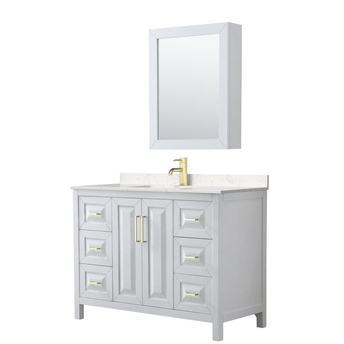 Wyndham Collection Vanity Wyndham Collection WCV252548SWGC2UNSMED Daria 48 Inch Single Bathroom Vanity in White, Light-Vein Carrara Cultured Marble Countertop, Undermount Square Sink, Medicine Cabinet, Brushed Gold Trim