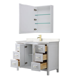 Wyndham Collection Vanity Wyndham Collection WCV252548SWGC2UNSMED Daria 48 Inch Single Bathroom Vanity in White, Light-Vein Carrara Cultured Marble Countertop, Undermount Square Sink, Medicine Cabinet, Brushed Gold Trim