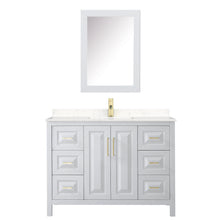 Load image into Gallery viewer, Wyndham Collection Vanity Wyndham Collection WCV252548SWGC2UNSMED Daria 48 Inch Single Bathroom Vanity in White, Light-Vein Carrara Cultured Marble Countertop, Undermount Square Sink, Medicine Cabinet, Brushed Gold Trim