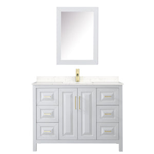 Wyndham Collection Vanity Wyndham Collection WCV252548SWGC2UNSMED Daria 48 Inch Single Bathroom Vanity in White, Light-Vein Carrara Cultured Marble Countertop, Undermount Square Sink, Medicine Cabinet, Brushed Gold Trim