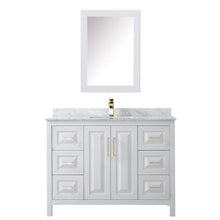 Load image into Gallery viewer, Wyndham Collection Vanity Wyndham Collection WCV252548SWGCMUNSMED Daria 48 Inch Single Bathroom Vanity in White, White Carrara Marble Countertop, Undermount Square Sink, Medicine Cabinet, Brushed Gold Trim