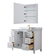 Load image into Gallery viewer, Wyndham Collection Vanity Wyndham Collection WCV252548SWGCMUNSMED Daria 48 Inch Single Bathroom Vanity in White, White Carrara Marble Countertop, Undermount Square Sink, Medicine Cabinet, Brushed Gold Trim