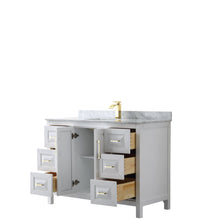 Load image into Gallery viewer, Wyndham Collection Vanity Wyndham Collection WCV252548SWGCMUNSMXX Daria 48 Inch Single Bathroom Vanity in White, White Carrara Marble Countertop, Undermount Square Sink, Brushed Gold Trim