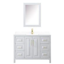 Load image into Gallery viewer, Wyndham Collection Vanity Wyndham Collection WCV252548SWGWCUNSMED Daria 48 Inch Single Bathroom Vanity in White, White Cultured Marble Countertop, Undermount Square Sink, Medicine Cabinet, Brushed Gold Trim