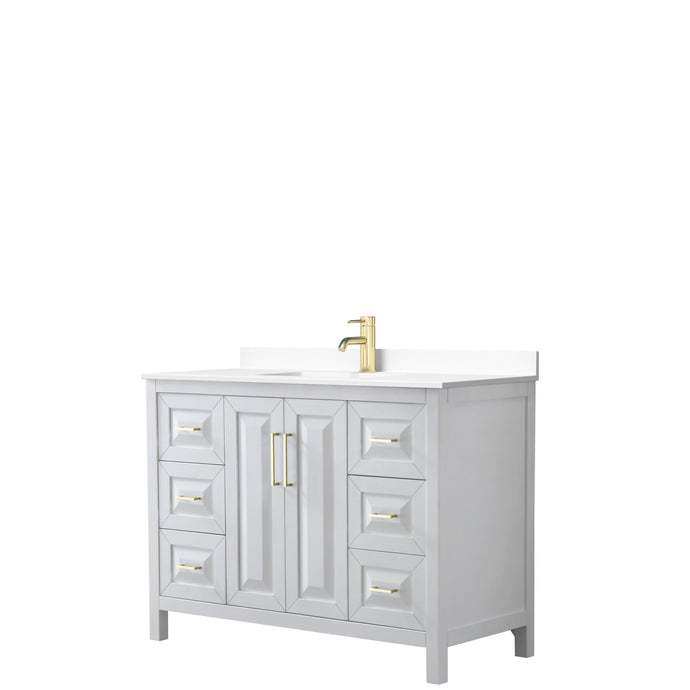 Wyndham Collection Vanity Wyndham Collection WCV252548SWGWCUNSMXX Daria 48 Inch Single Bathroom Vanity in White, White Cultured Marble Countertop, Undermount Square Sink, Brushed Gold Trim