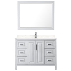 Wyndham Collection Vanity Wyndham Collection WCV252548SWHC2UNSM46 Daria 48 Inch Single Bathroom Vanity in White, Light-Vein Carrara Cultured Marble Countertop, Undermount Square Sink, 46 Inch Mirror
