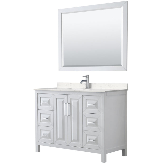 Wyndham Collection Vanity Wyndham Collection WCV252548SWHC2UNSM46 Daria 48 Inch Single Bathroom Vanity in White, Light-Vein Carrara Cultured Marble Countertop, Undermount Square Sink, 46 Inch Mirror