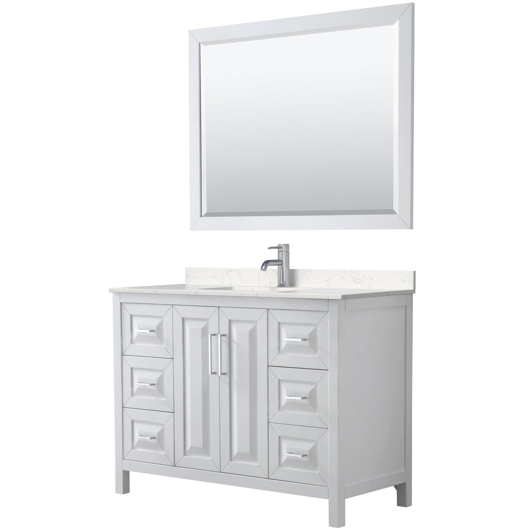 Wyndham Collection Vanity Wyndham Collection WCV252548SWHC2UNSM46 Daria 48 Inch Single Bathroom Vanity in White, Light-Vein Carrara Cultured Marble Countertop, Undermount Square Sink, 46 Inch Mirror