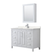 Load image into Gallery viewer, Wyndham Collection Vanity Wyndham Collection WCV252548SWHC2UNSMED Daria 48 Inch Single Bathroom Vanity in White, Light-Vein Carrara Cultured Marble Countertop, Undermount Square Sink, Medicine Cabinet