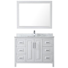 Load image into Gallery viewer, Wyndham Collection Vanity Wyndham Collection WCV252548SWHCMUNSM46 Daria 48 Inch Single Bathroom Vanity in White, White Carrara Marble Countertop, Undermount Square Sink, and 46 Inch Mirror