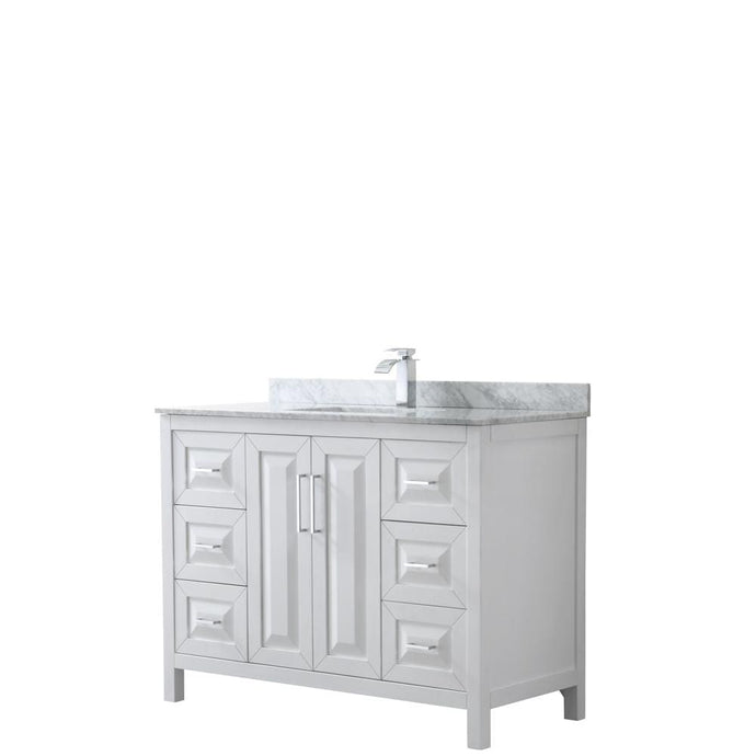 Wyndham Collection Vanity Wyndham Collection WCV252548SWHCMUNSMXX Daria 48 Inch Single Bathroom Vanity in White, White Carrara Marble Countertop, Undermount Square Sink, and No Mirror