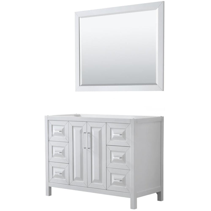 Wyndham Collection Vanity Wyndham Collection WCV252548SWHCXSXXM46 Daria 48 Inch Single Bathroom Vanity in White, No Countertop, No Sink, and 46 Inch Mirror