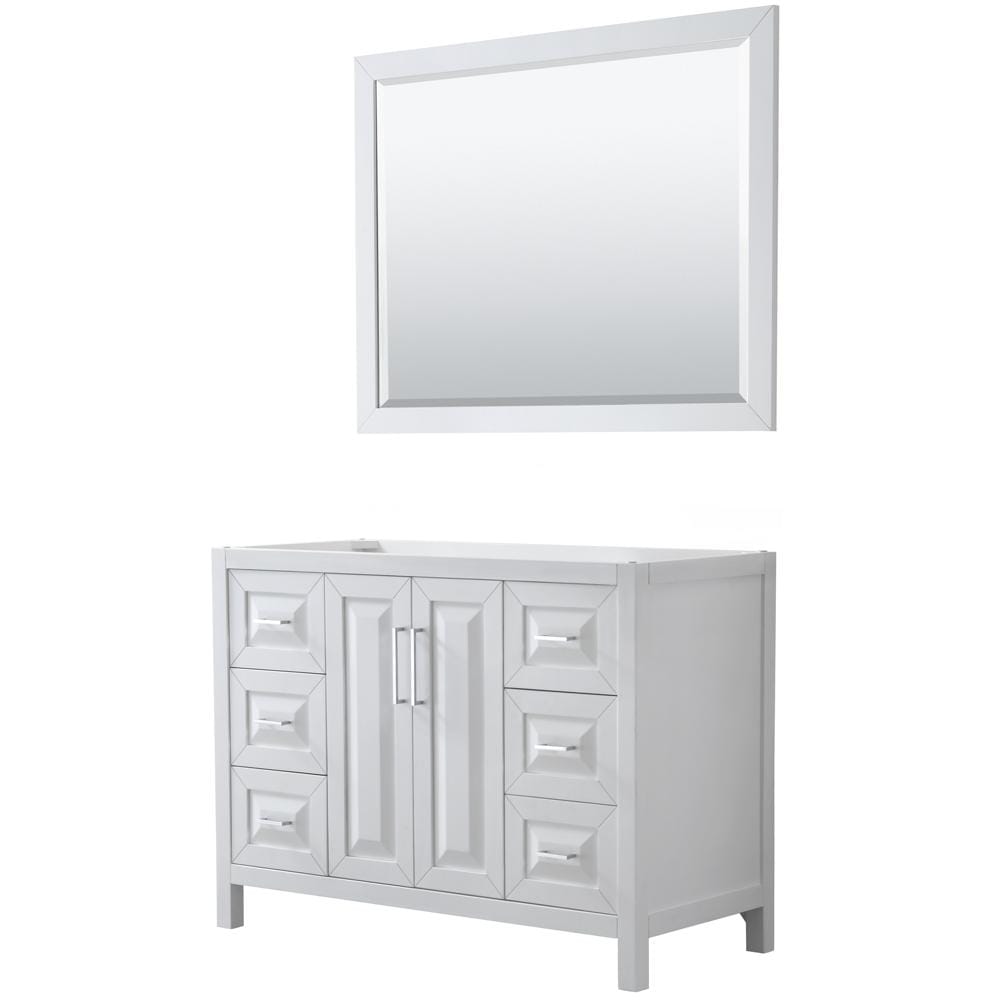 Wyndham Collection Vanity Wyndham Collection WCV252548SWHCXSXXM46 Daria 48 Inch Single Bathroom Vanity in White, No Countertop, No Sink, and 46 Inch Mirror