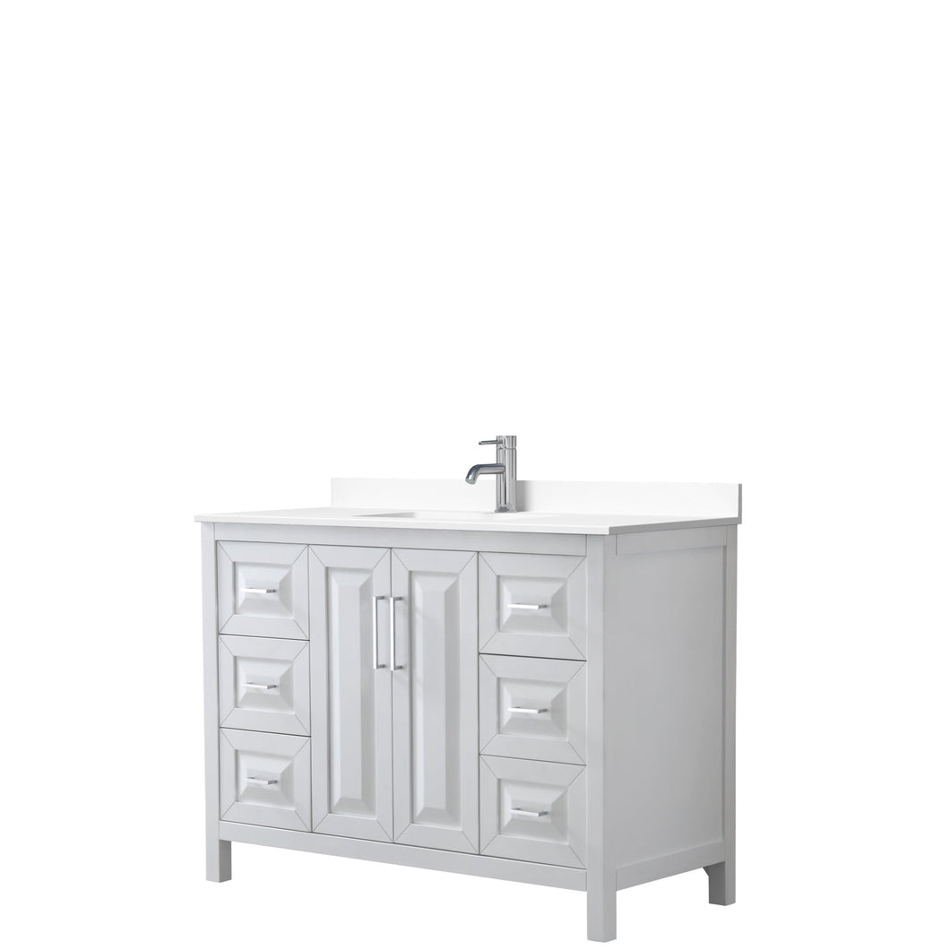 Wyndham Collection Vanity Wyndham Collection WCV252548SWHWCUNSMXX Daria 48 Inch Single Bathroom Vanity in White, White Cultured Marble Countertop, Undermount Square Sink, No Mirror