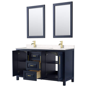 Wyndham Collection Vanity Wyndham Collection WCV252560DBLC2UNSM24 Daria 60 Inch Double Bathroom Vanity in Dark Blue, Light-Vein Carrara Cultured Marble Countertop, Undermount Square Sinks, 24 Inch Mirrors