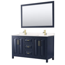 Load image into Gallery viewer, Wyndham Collection Vanity Wyndham Collection WCV252560DBLC2UNSM58 Daria 60 Inch Double Bathroom Vanity in Dark Blue, Light-Vein Carrara Cultured Marble Countertop, Undermount Square Sinks, 58 Inch Mirror