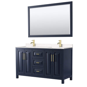 Wyndham Collection Vanity Wyndham Collection WCV252560DBLC2UNSM58 Daria 60 Inch Double Bathroom Vanity in Dark Blue, Light-Vein Carrara Cultured Marble Countertop, Undermount Square Sinks, 58 Inch Mirror