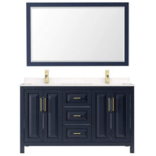 Load image into Gallery viewer, Wyndham Collection Vanity Wyndham Collection WCV252560DBLC2UNSM58 Daria 60 Inch Double Bathroom Vanity in Dark Blue, Light-Vein Carrara Cultured Marble Countertop, Undermount Square Sinks, 58 Inch Mirror