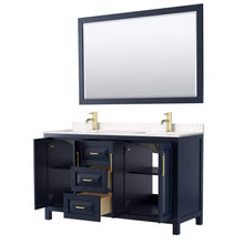 Load image into Gallery viewer, Wyndham Collection Vanity Wyndham Collection WCV252560DBLC2UNSM58 Daria 60 Inch Double Bathroom Vanity in Dark Blue, Light-Vein Carrara Cultured Marble Countertop, Undermount Square Sinks, 58 Inch Mirror